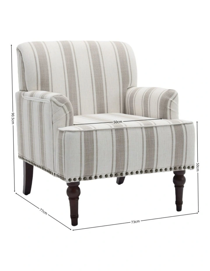 Coastal Style Stripe Fabric Accent Chairs, Modern Nailhead Trim Club Armchair in Tan Stripe Fabric image 7