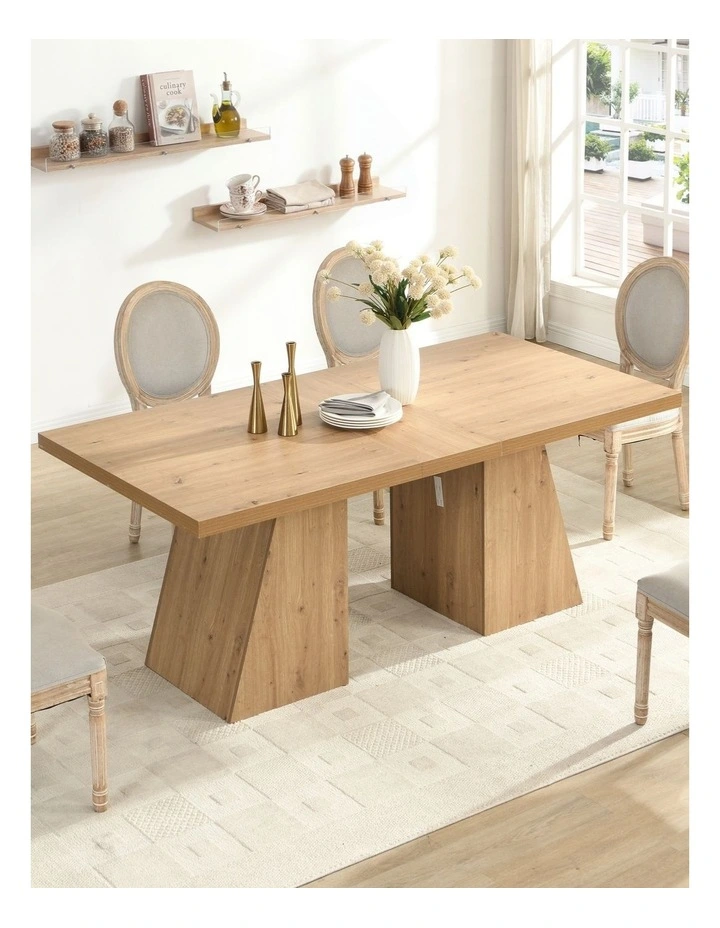 180cm Rectangular Dining Table, Long Dining Room Tables with Double Pedestal for Dining Room, Oak image 2