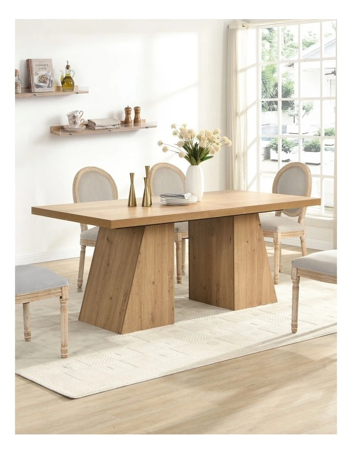 180cm Rectangular Dining Table, Long Dining Room Tables with Double Pedestal for Dining Room, Oak image 3