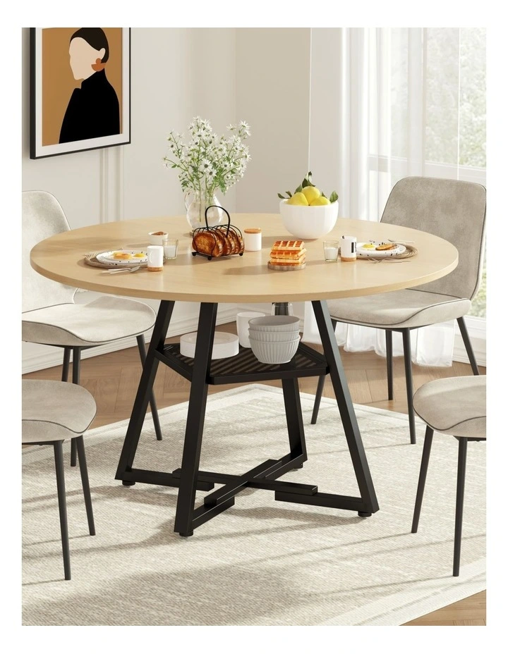 Round Wood Texture Dining Table in Oak Colour image 2