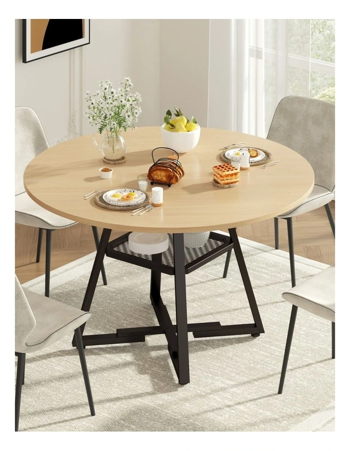 Round Wood Texture Dining Table in Oak Colour image 3
