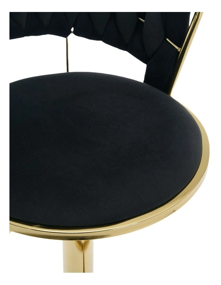 Set of 2 Velvet Adjustable Swivel Barstools with Golden Base in Black image 4