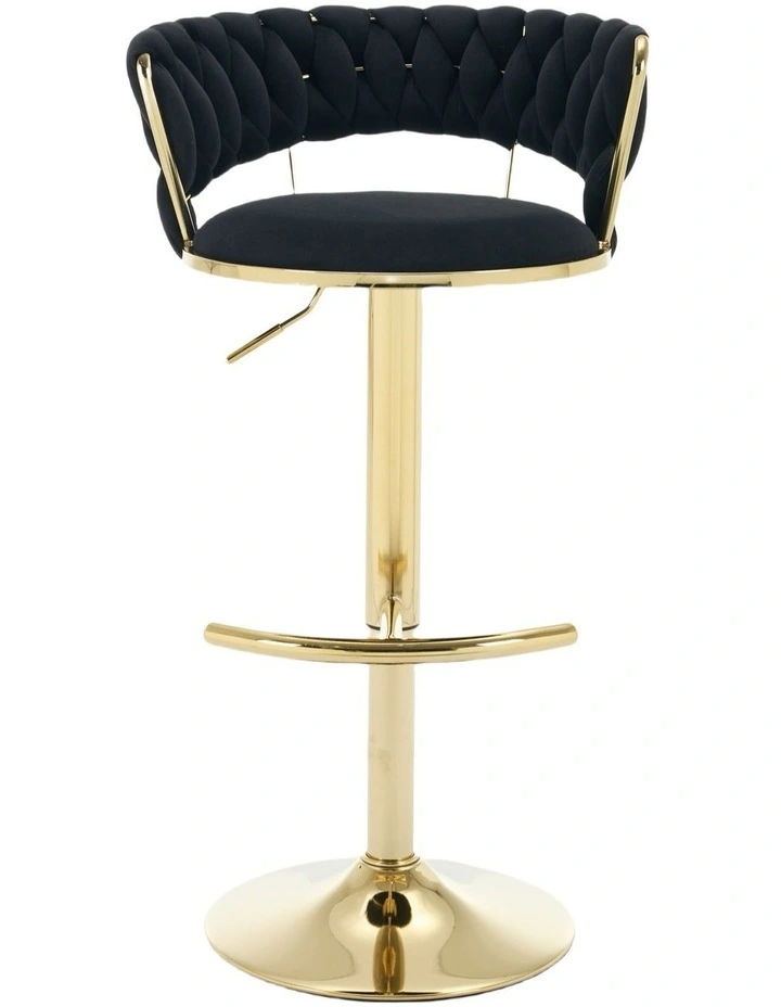Set of 2 Velvet Adjustable Swivel Barstools with Golden Base in Black image 6