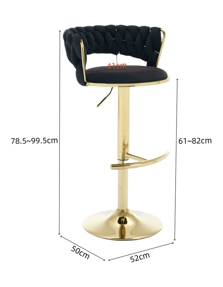 Set of 2 Velvet Adjustable Swivel Barstools with Golden Base in Black image 7