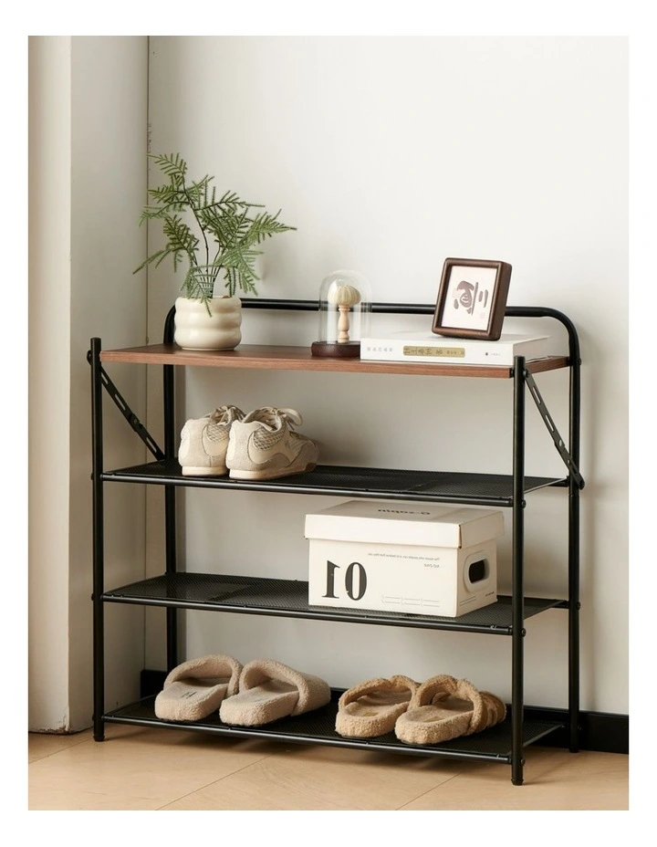 4 Tier Shoe Rack, Shoe Rack for Entryway in Black, No Assembly Needed image 2