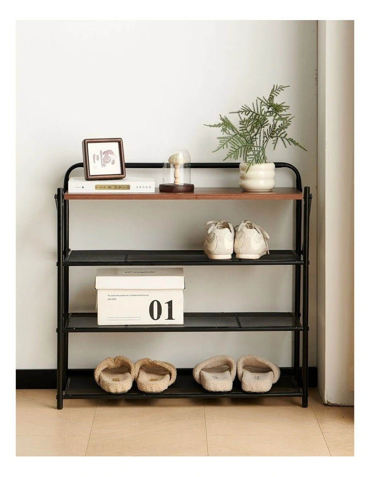 4 Tier Shoe Rack, Shoe Rack for Entryway in Black, No Assembly Needed image 3