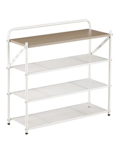 4 Tier Shoe Rack, Shoe Rack for Entryway in White, No Assembly Needed