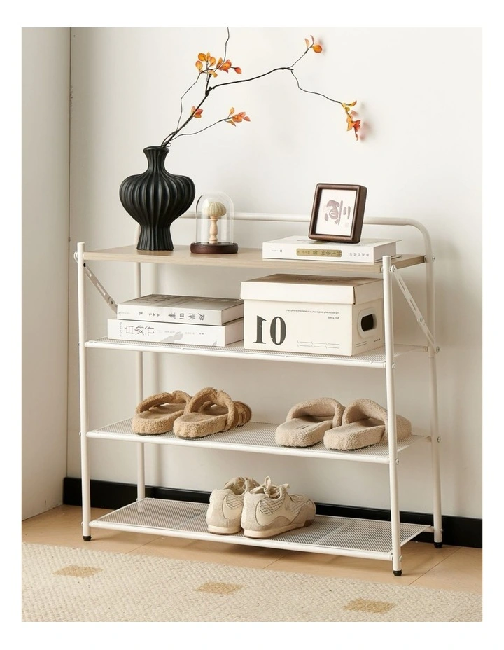 4 Tier Shoe Rack, Shoe Rack for Entryway in White, No Assembly Needed image 2