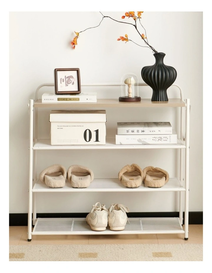 4 Tier Shoe Rack, Shoe Rack for Entryway in White, No Assembly Needed image 3
