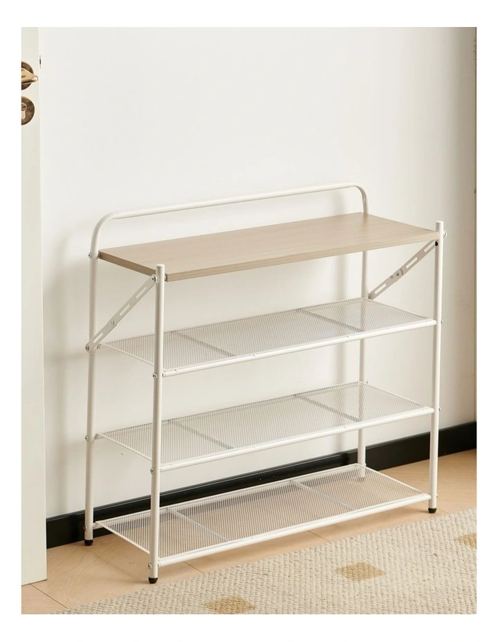 4 Tier Shoe Rack, Shoe Rack for Entryway in White, No Assembly Needed image 4