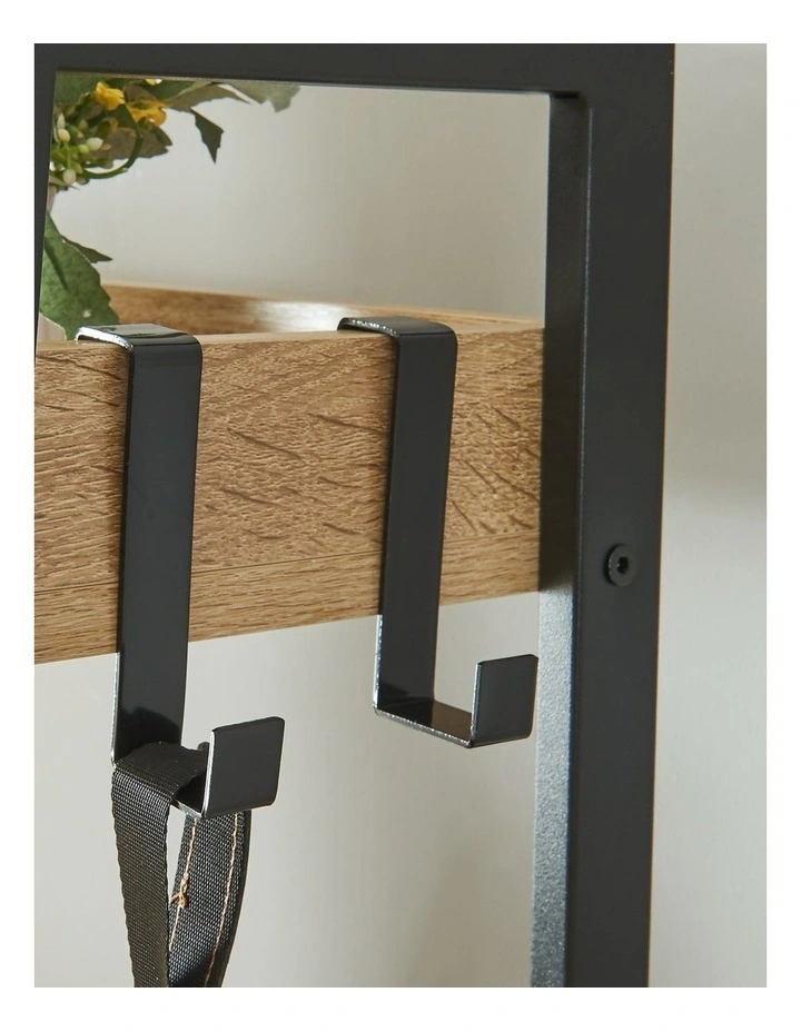 5 Tier Ladder Bookshelf with 4 Hooks, Industrial Bookcases in Oak Colour image 3