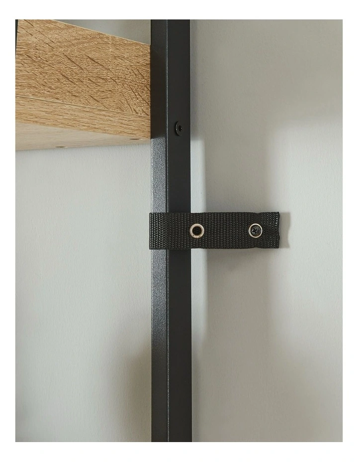 5 Tier Ladder Bookshelf with 4 Hooks, Industrial Bookcases in Oak Colour image 4
