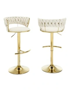 Set of 2 Velvet Adjustable Swivel Barstools with Golden Base in Beige