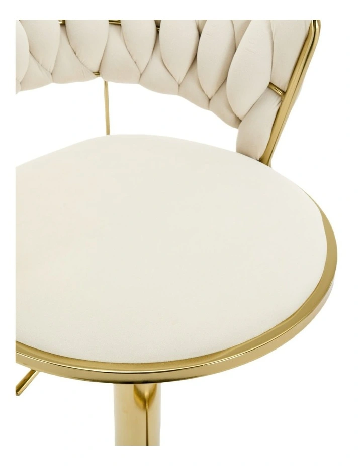 Set of 2 Velvet Adjustable Swivel Barstools with Golden Base in Beige image 4