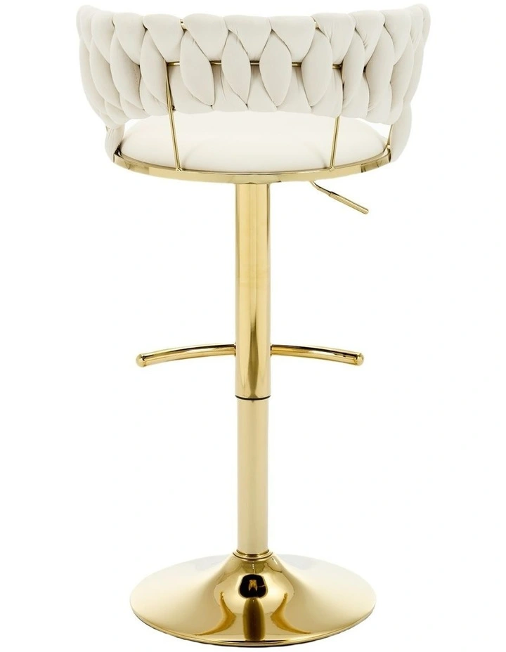 Set of 2 Velvet Adjustable Swivel Barstools with Golden Base in Beige image 6