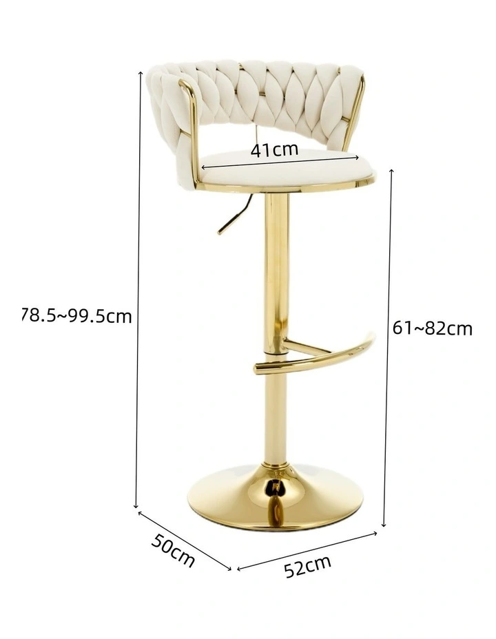 Set of 2 Velvet Adjustable Swivel Barstools with Golden Base in Beige image 7