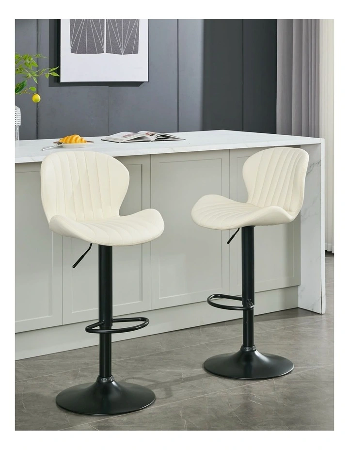 Set of 2 Modern Faux Leather Swivel Bar Stools, Bar Chairs with High Backrest in Beige Colour image 2