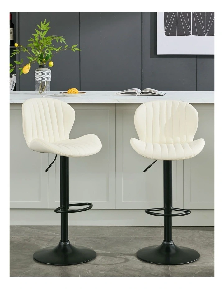 Set of 2 Modern Faux Leather Swivel Bar Stools, Bar Chairs with High Backrest in Beige Colour image 3