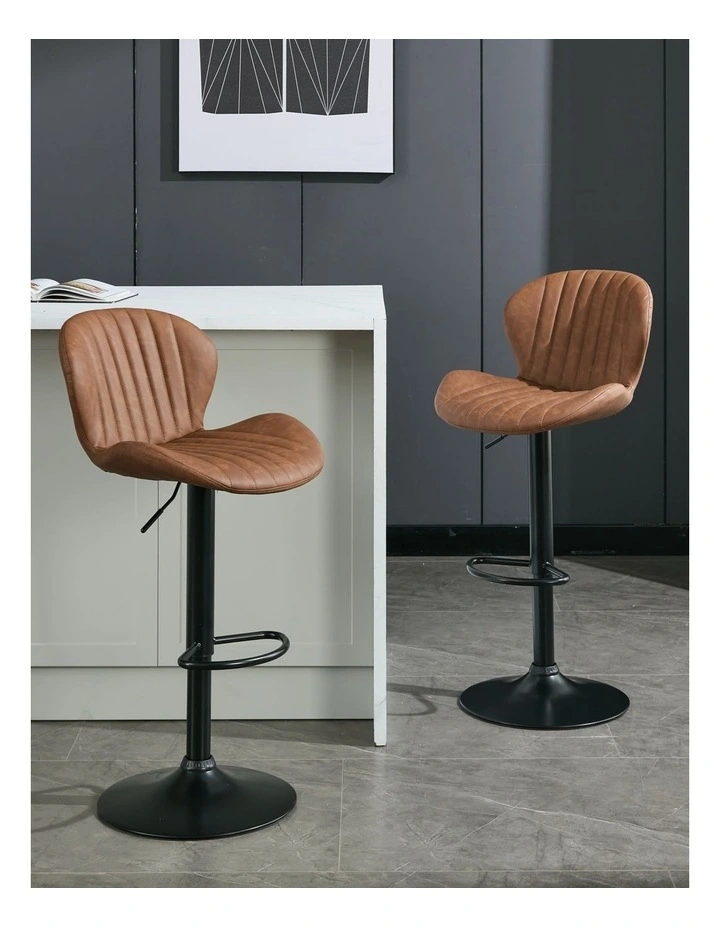 Set of 2 Modern Faux Leather Swivel Bar Stools, Bar Chairs with High Backrest in Brown Colour image 2