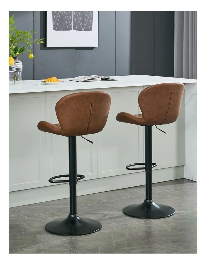 Set of 2 Modern Faux Leather Swivel Bar Stools, Bar Chairs with High Backrest in Brown Colour image 3