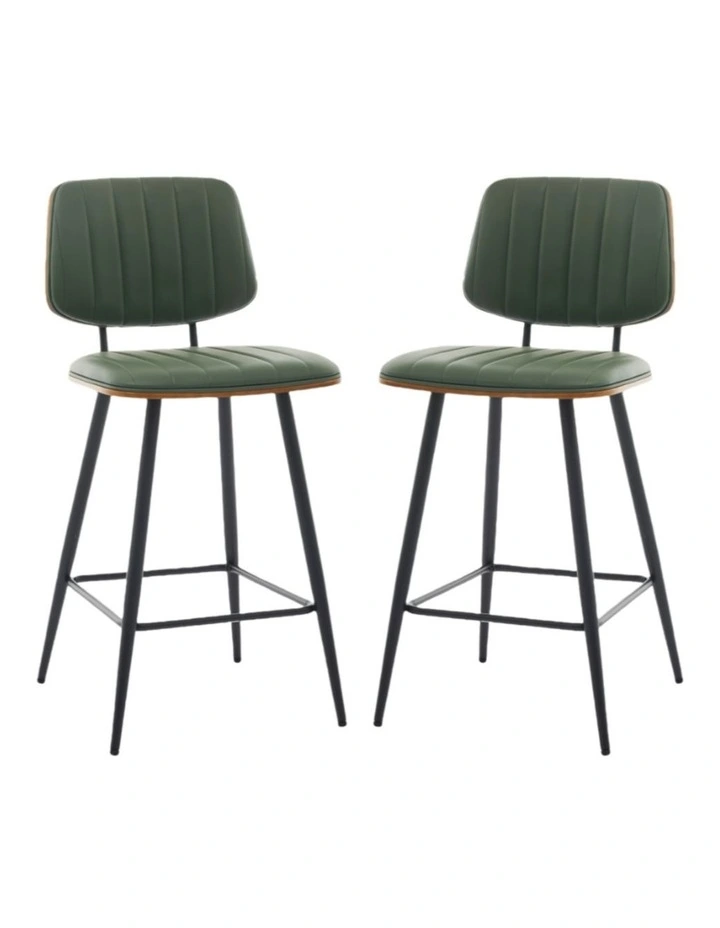 Counter Height Bar Stools, Mid-century Faux Leather Upholstered Barstools with Shell Stiching Back image 1