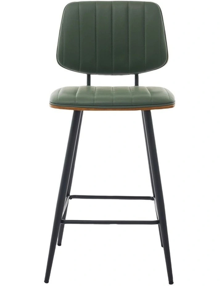 Counter Height Bar Stools, Mid-century Faux Leather Upholstered Barstools with Shell Stiching Back image 4