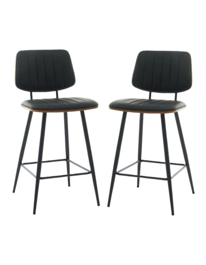 Counter Height Bar Stools, Mid-century Faux Leather Upholstered Barstools with Shell Stiching Back image 1