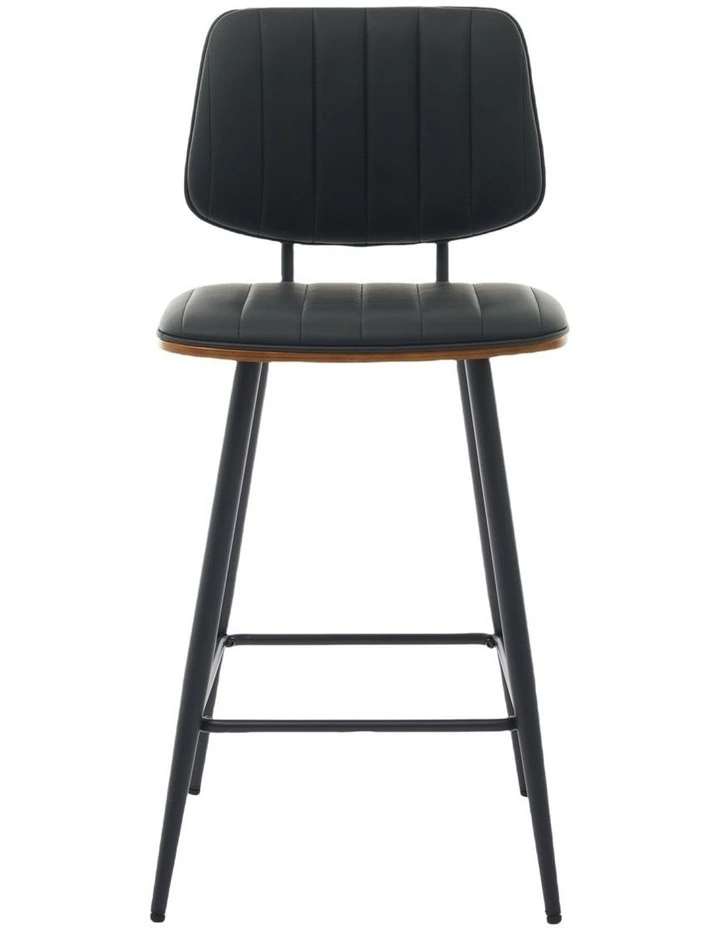 Counter Height Bar Stools, Mid-century Faux Leather Upholstered Barstools with Shell Stiching Back image 4