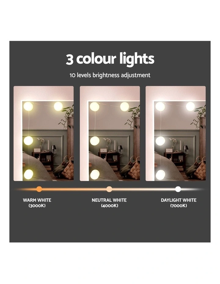 Artiss Dressing Table Set Stool 10 Led Bulbs White image 5
