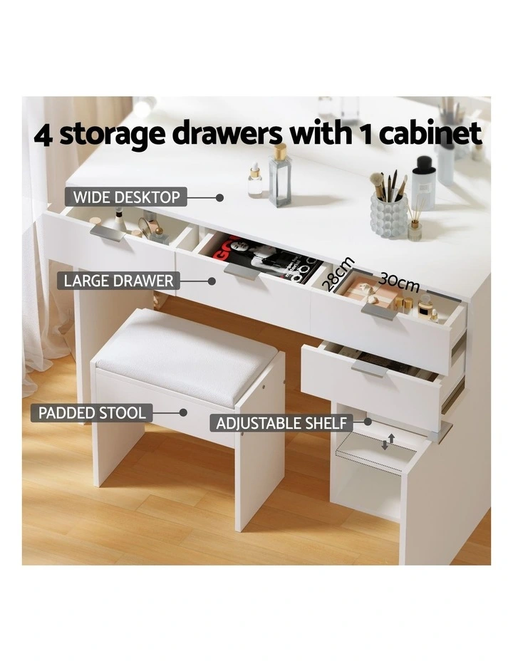 Artiss Dressing Table Set Stool 10 Led Bulbs White image 6