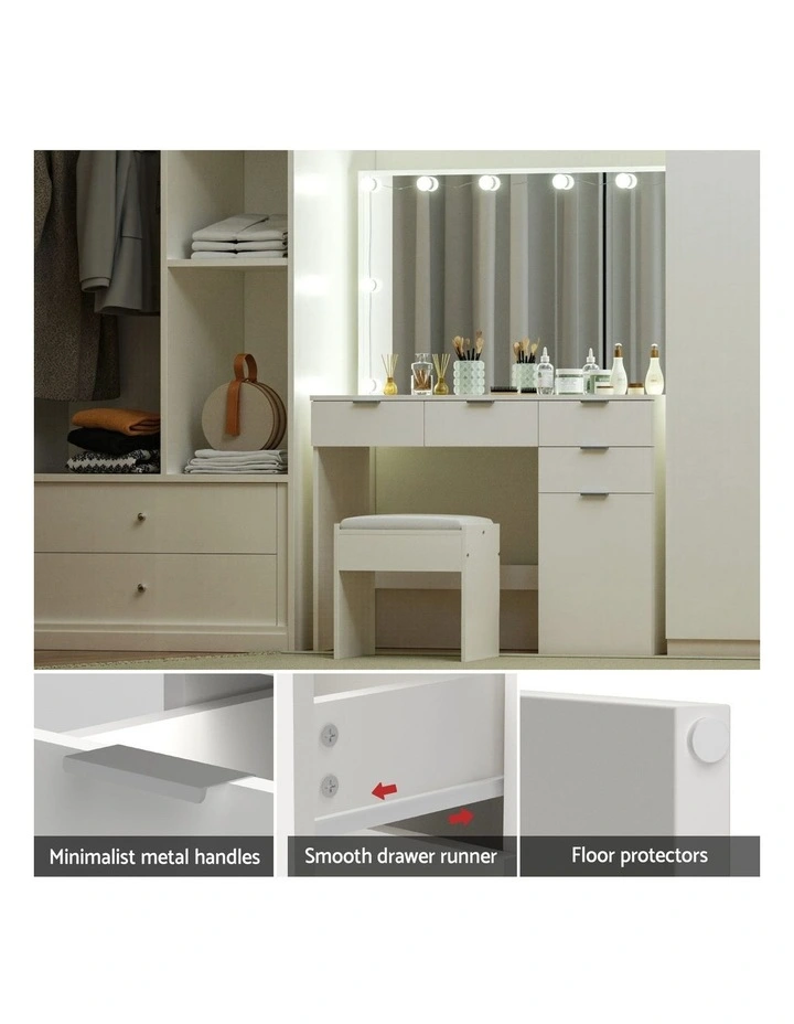 Artiss Dressing Table Set Stool 10 Led Bulbs White image 7