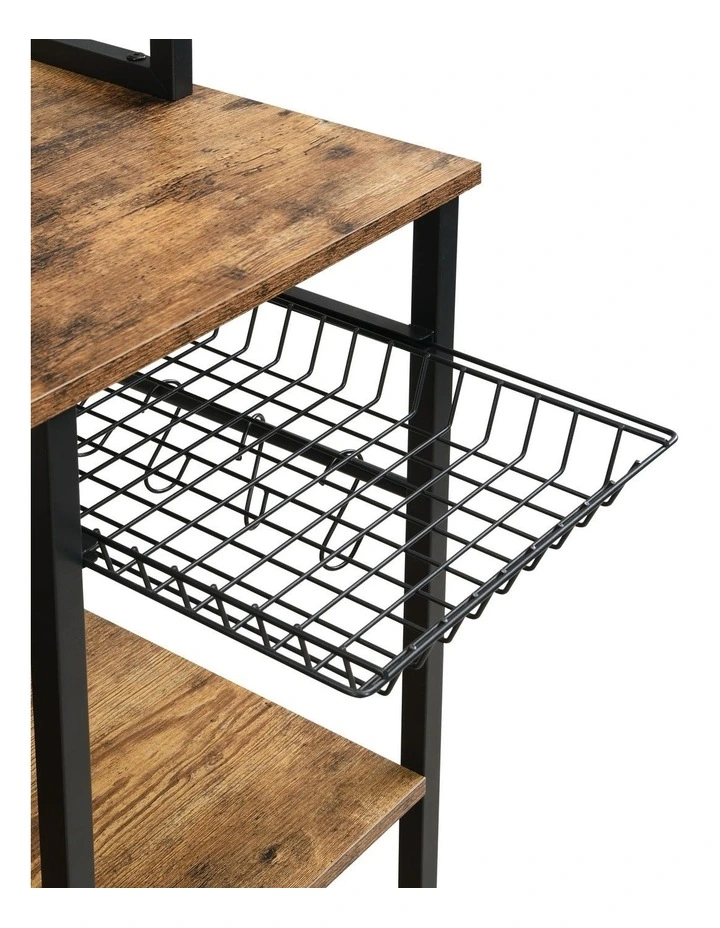 Bakers Rack with Power Outlets, 6-Tier Microwave Stand, Coffee Bar with 12 S-Shaped Hooks in Brown image 6