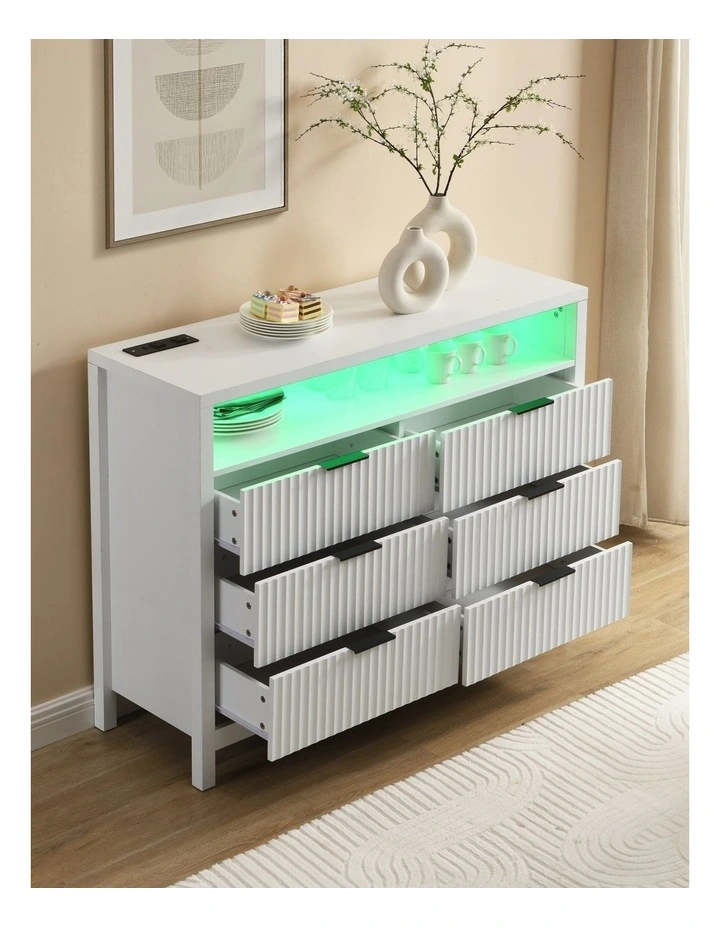 White 6 Chest of Drawers, Modern Dresser for Closet with Power Outlet and LED Lights image 4