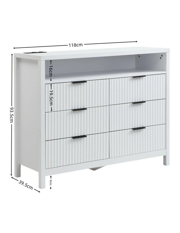 White 6 Chest of Drawers, Modern Dresser for Closet with Power Outlet and LED Lights image 7
