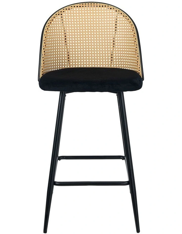 Oikiture Bar Stools Kitchen Counter Stool Rattan Dining Chair Velvet Black x4 image 2