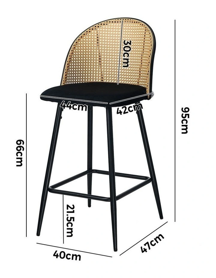 Oikiture Bar Stools Kitchen Counter Stool Rattan Dining Chair Velvet Black x4 image 3