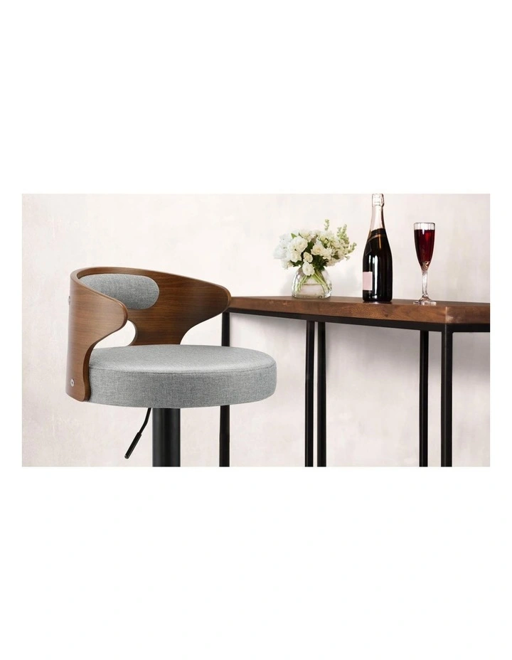 Oikiture Bar Stools Kitchen Gas Lift Swivel Chairs Stool Wooden Barstool Grey x2 image 6