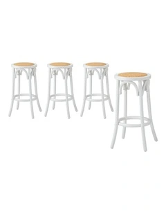 Oikiture Set of 4 Bar Stools Kitchen Vintage Dining Chair Rattan Seat White