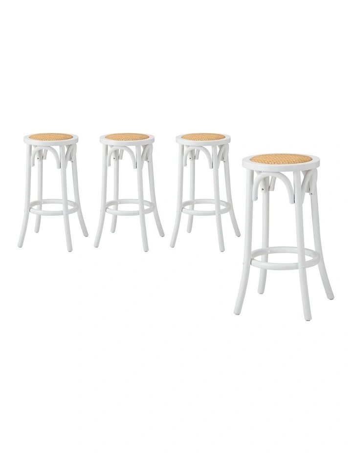 Oikiture Set of 4 Bar Stools Kitchen Vintage Dining Chair Rattan Seat White image 1