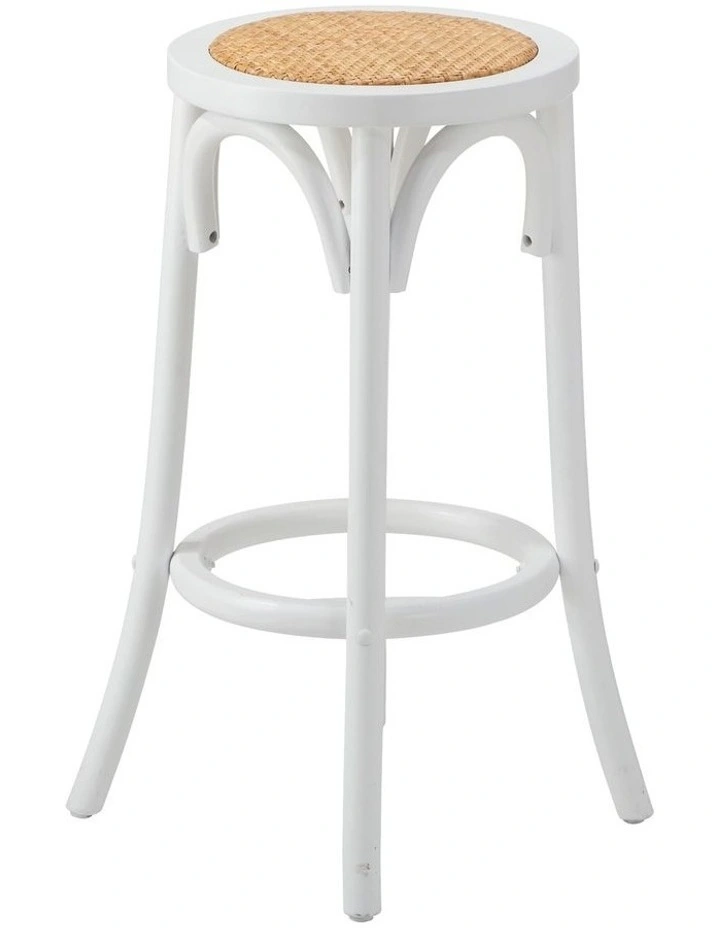 Oikiture Set of 4 Bar Stools Kitchen Vintage Dining Chair Rattan Seat White image 2