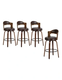Oikiture 4x Bar Stools Kitchen Swivel Counter Chair Shell Leather Brown
