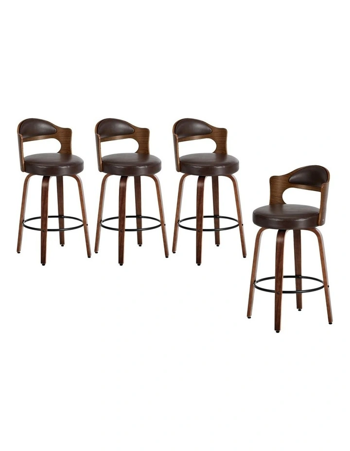 Oikiture 4x Bar Stools Kitchen Swivel Counter Chair Shell Leather Brown image 1