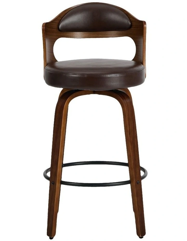 Oikiture 4x Bar Stools Kitchen Swivel Counter Chair Shell Leather Brown image 2