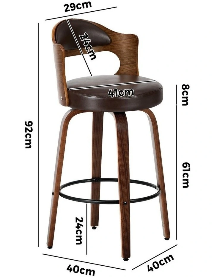 Oikiture 4x Bar Stools Kitchen Swivel Counter Chair Shell Leather Brown image 3