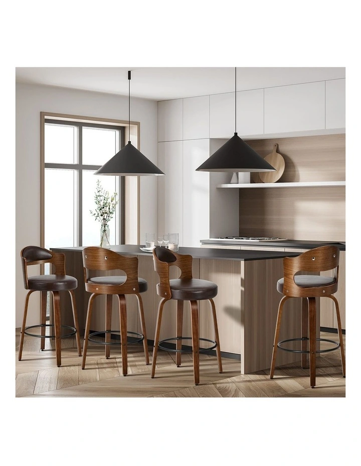 Oikiture 4x Bar Stools Kitchen Swivel Counter Chair Shell Leather Brown image 5