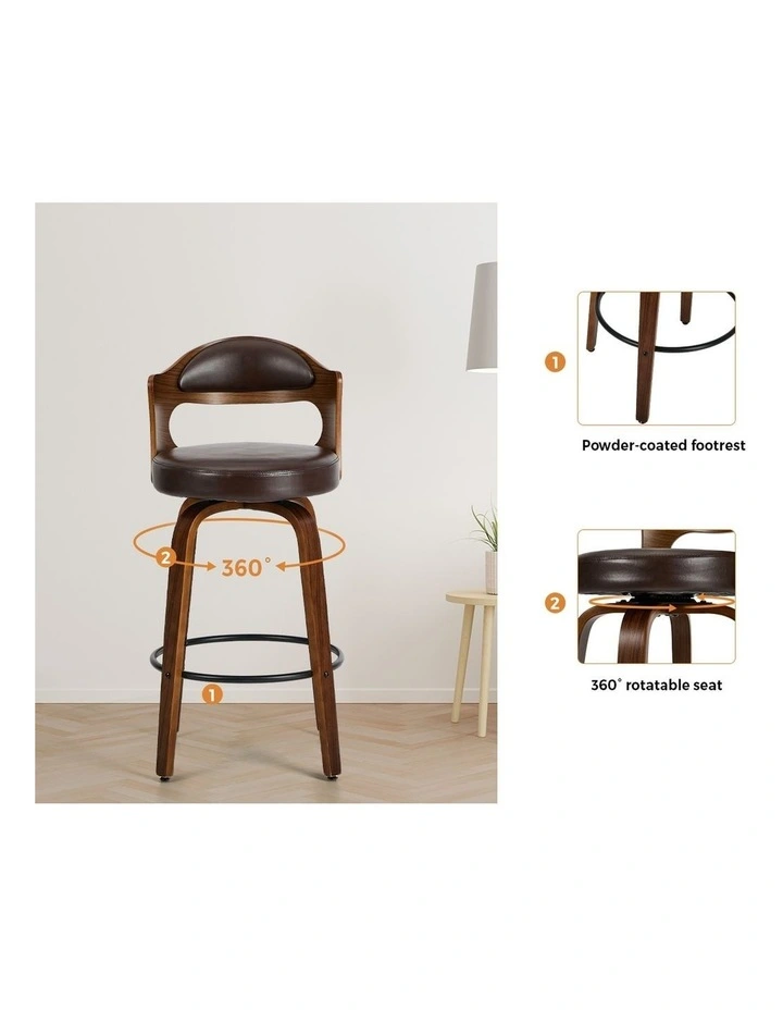Oikiture 4x Bar Stools Kitchen Swivel Counter Chair Shell Leather Brown image 6