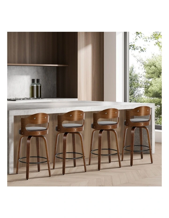 Oikiture 4x Bar Stools Kitchen Swivel Counter Chair Shell Leather Brown image 7
