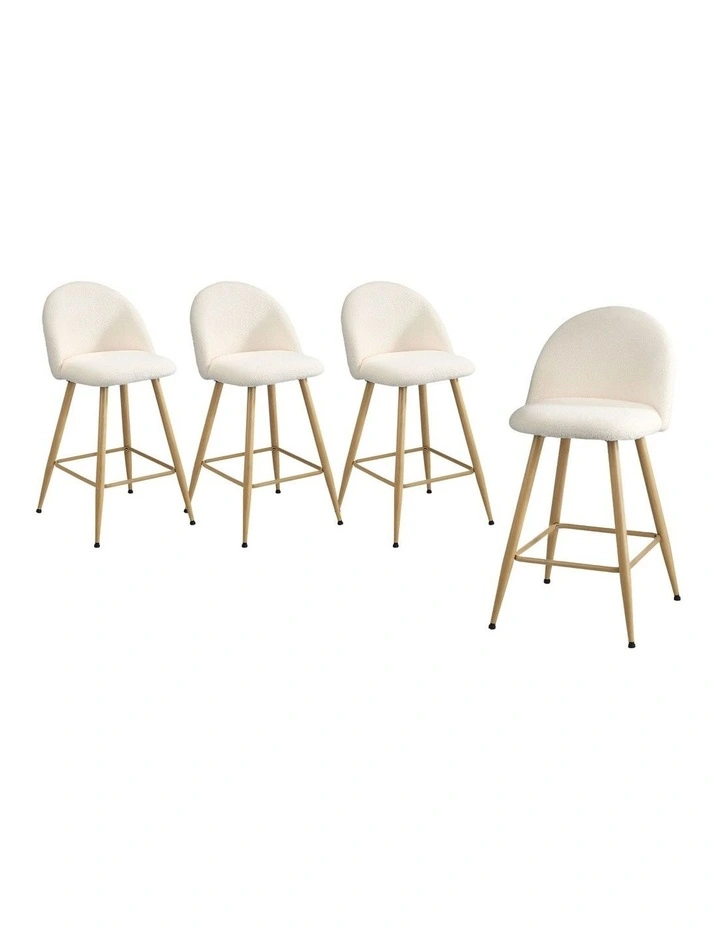 Oikiture 4x Bar Stools Kitchen Dining Chairs Counter Stool Boucle Padded Stools image 1