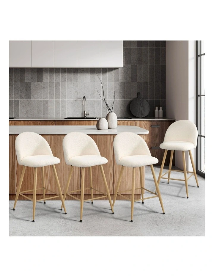 Oikiture 4x Bar Stools Kitchen Dining Chairs Counter Stool Boucle Padded Stools image 4