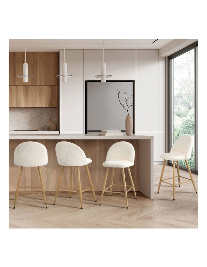 Oikiture 4x Bar Stools Kitchen Dining Chairs Counter Stool Boucle Padded Stools image 5